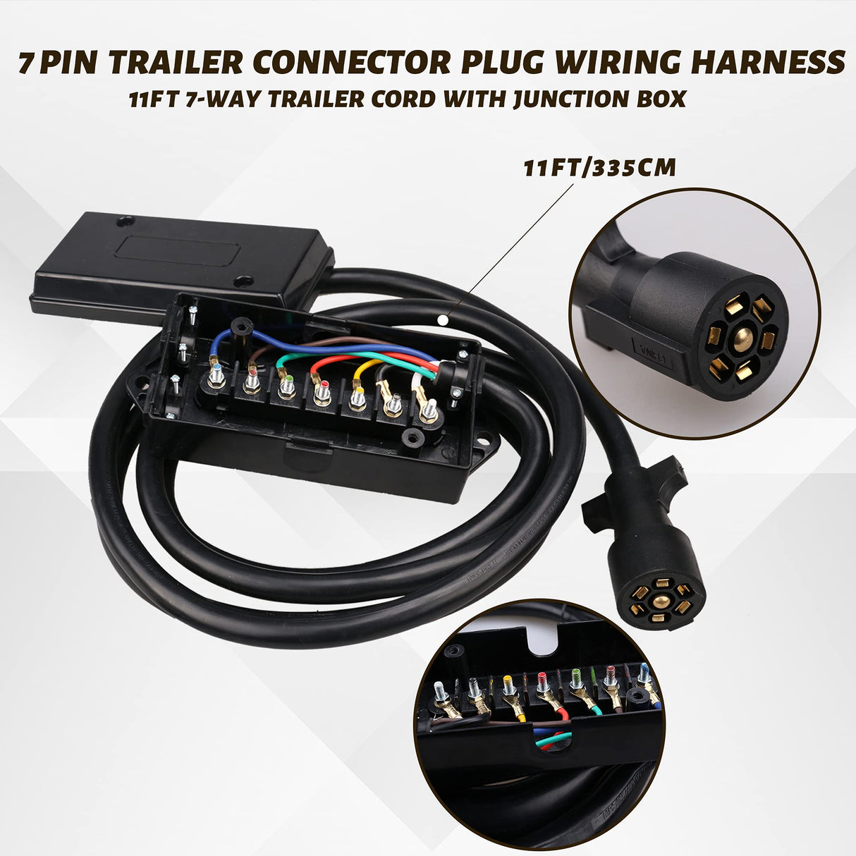 10ft 7-way Trailer Connector Plug Cord with Junction Box