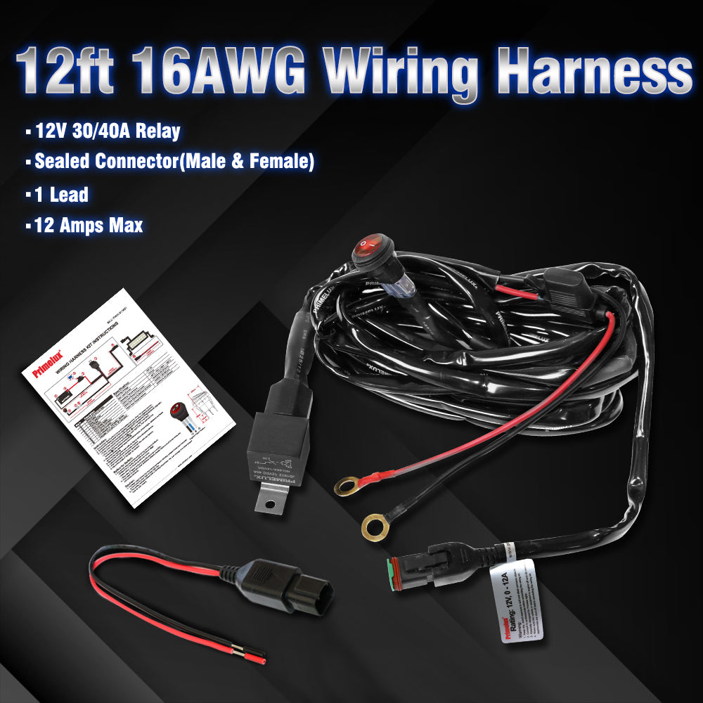 12ft 16 AWG Relay Wiring Harness with On/Off Switch (1-lead) - Model PWH-011601